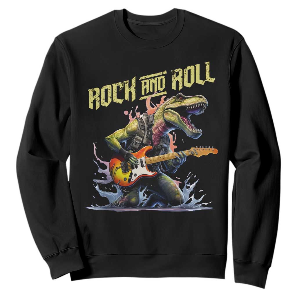 Rock And Roll Sweatshirt Funny Dionasaur Playing Guitar TS14 Black Print Your Wear