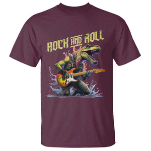 Rock And Roll T Shirt Funny Dionasaur Playing Guitar TS14 Maroon Print Your Wear