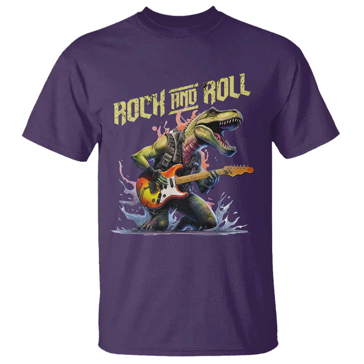 Rock And Roll T Shirt Funny Dionasaur Playing Guitar TS14 Purple Print Your Wear