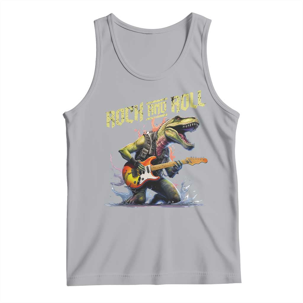 Rock And Roll Tank Top Funny Dionasaur Playing Guitar TS14 Athletic Heather Print Your Wear
