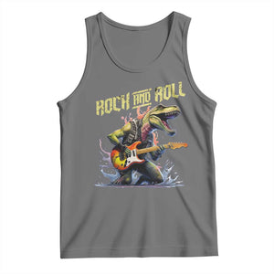 Rock And Roll Tank Top Funny Dionasaur Playing Guitar TS14 Black Heather Print Your Wear