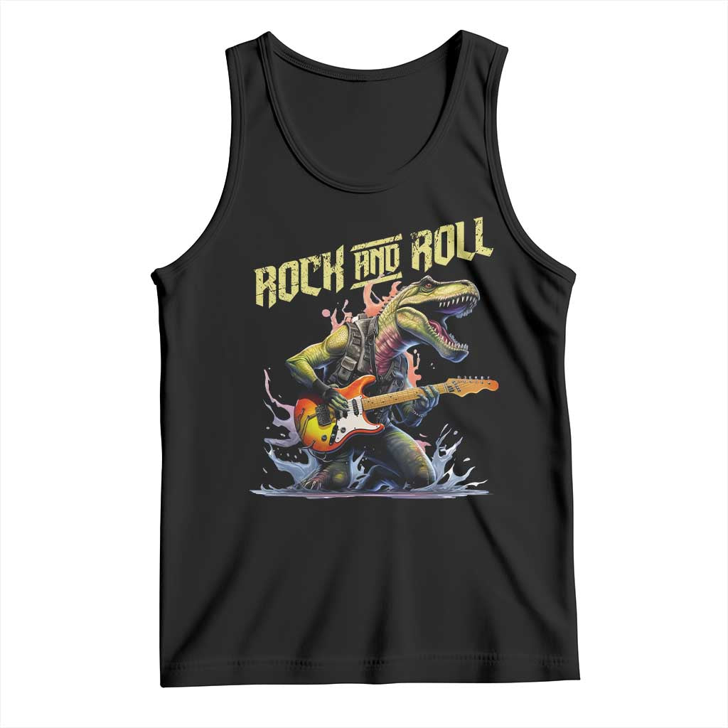 Rock And Roll Tank Top Funny Dionasaur Playing Guitar TS14 Black Print Your Wear