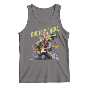 Rock And Roll Tank Top Funny Dionasaur Playing Guitar TS14 Deep Heather Print Your Wear