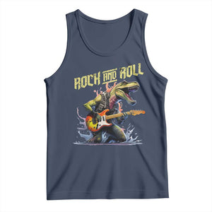 Rock And Roll Tank Top Funny Dionasaur Playing Guitar TS14 Navy Print Your Wear