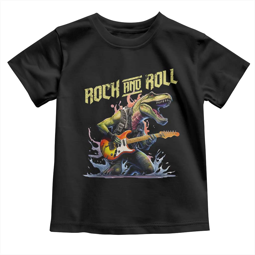 Rock And Roll Toddler T Shirt Funny Dionasaur Playing Guitar TS14 Black Print Your Wear