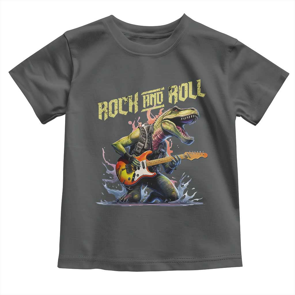 Rock And Roll Toddler T Shirt Funny Dionasaur Playing Guitar TS14 Dark Heather Print Your Wear
