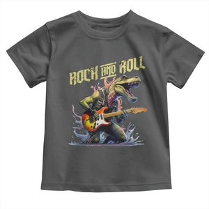 Rock And Roll Toddler T Shirt Funny Dionasaur Playing Guitar TS14 Dark Heather Print Your Wear