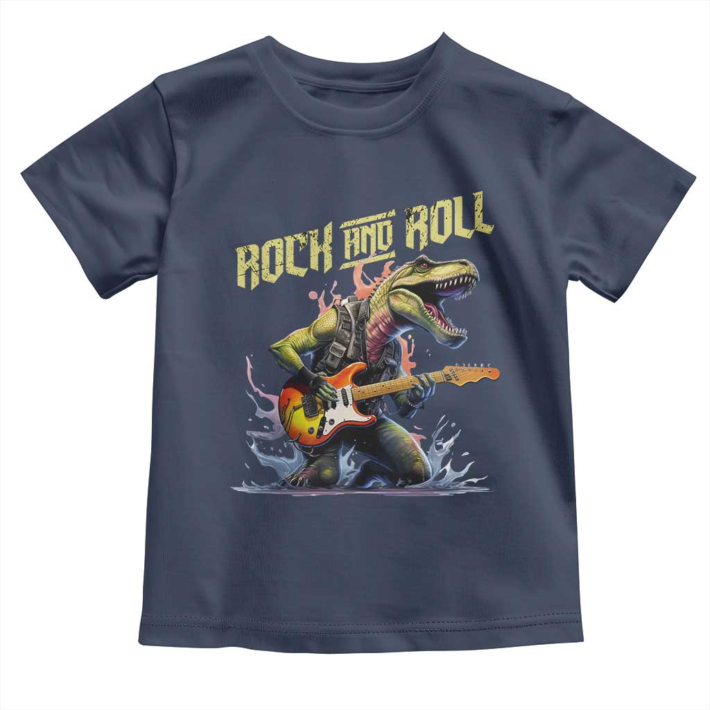 Rock And Roll Toddler T Shirt Funny Dionasaur Playing Guitar TS14 Navy Print Your Wear