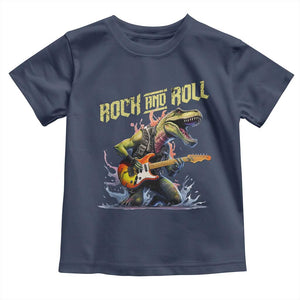 Rock And Roll Toddler T Shirt Funny Dionasaur Playing Guitar TS14 Navy Print Your Wear