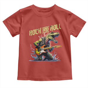 Rock And Roll Toddler T Shirt Funny Dionasaur Playing Guitar TS14 Red Print Your Wear
