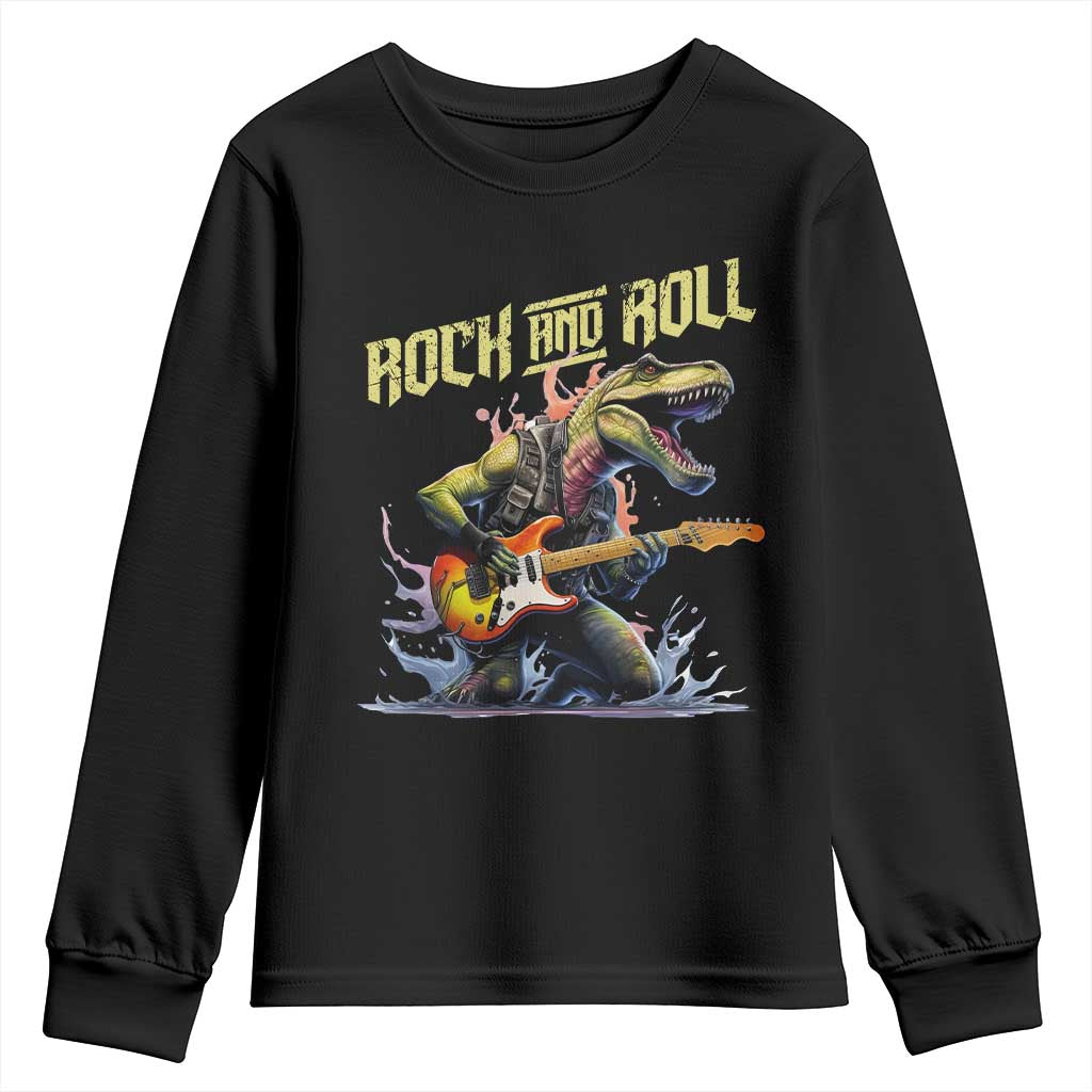 Rock And Roll Youth Sweatshirt Funny Dionasaur Playing Guitar TS14 Black Print Your Wear