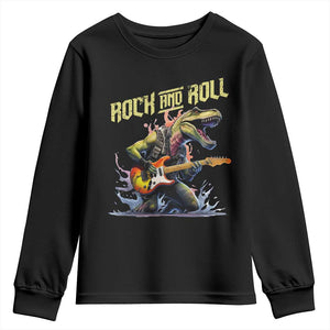 Rock And Roll Youth Sweatshirt Funny Dionasaur Playing Guitar TS14 Black Print Your Wear