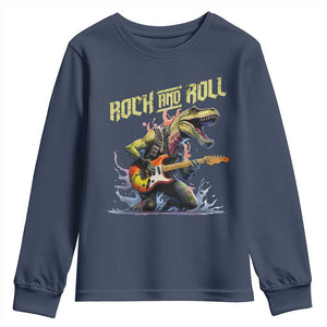 Rock And Roll Youth Sweatshirt Funny Dionasaur Playing Guitar TS14 Navy Print Your Wear