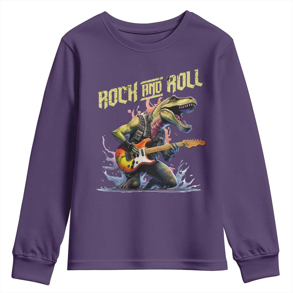 Rock And Roll Youth Sweatshirt Funny Dionasaur Playing Guitar TS14 Purple Print Your Wear