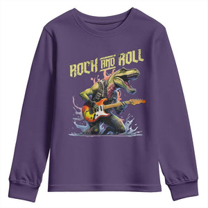 Rock And Roll Youth Sweatshirt Funny Dionasaur Playing Guitar TS14 Purple Print Your Wear
