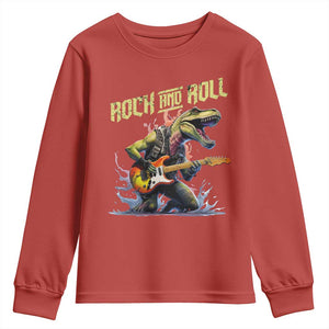 Rock And Roll Youth Sweatshirt Funny Dionasaur Playing Guitar TS14 Red Print Your Wear