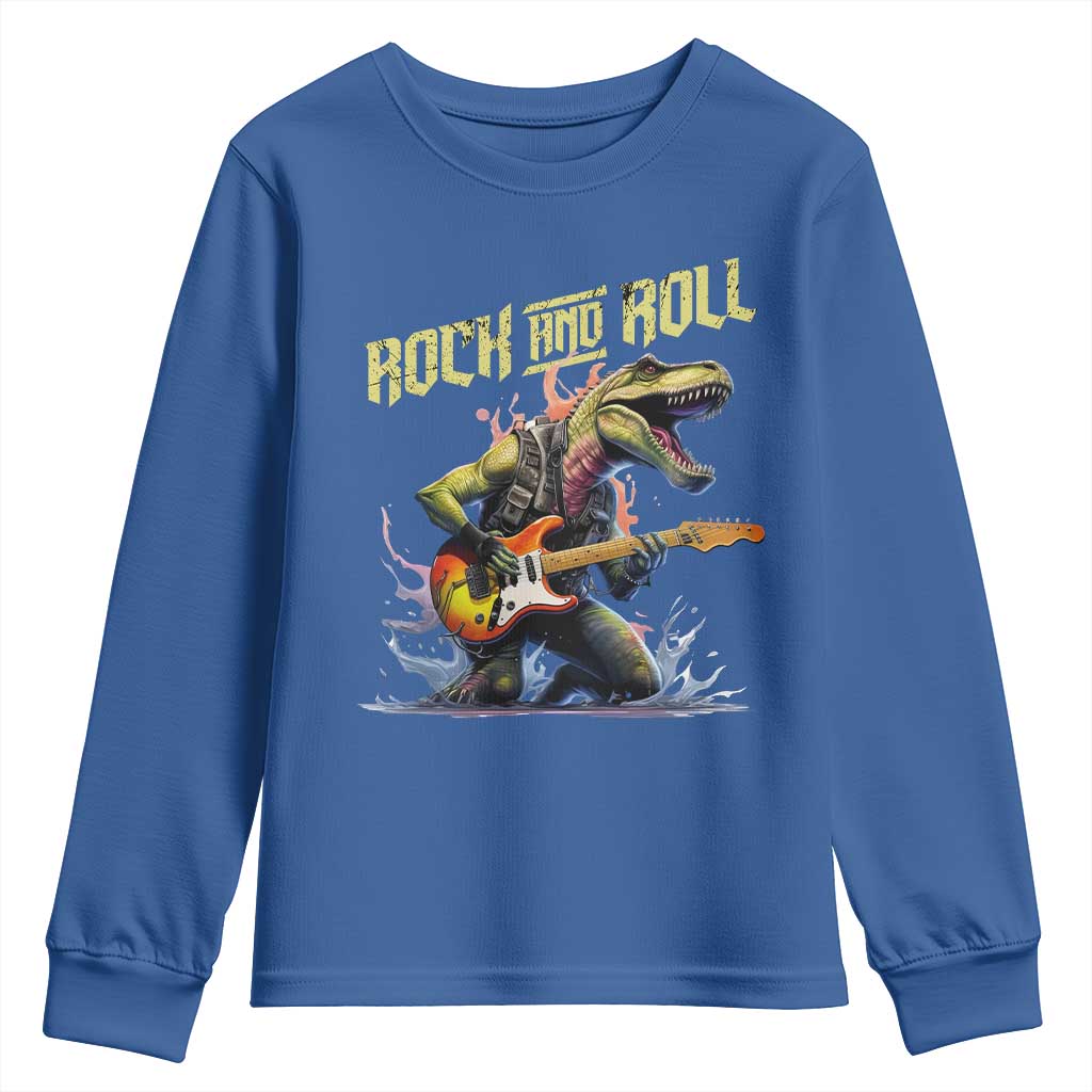 Rock And Roll Youth Sweatshirt Funny Dionasaur Playing Guitar TS14 Royal Blue Print Your Wear