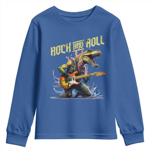 Rock And Roll Youth Sweatshirt Funny Dionasaur Playing Guitar TS14 Royal Blue Print Your Wear