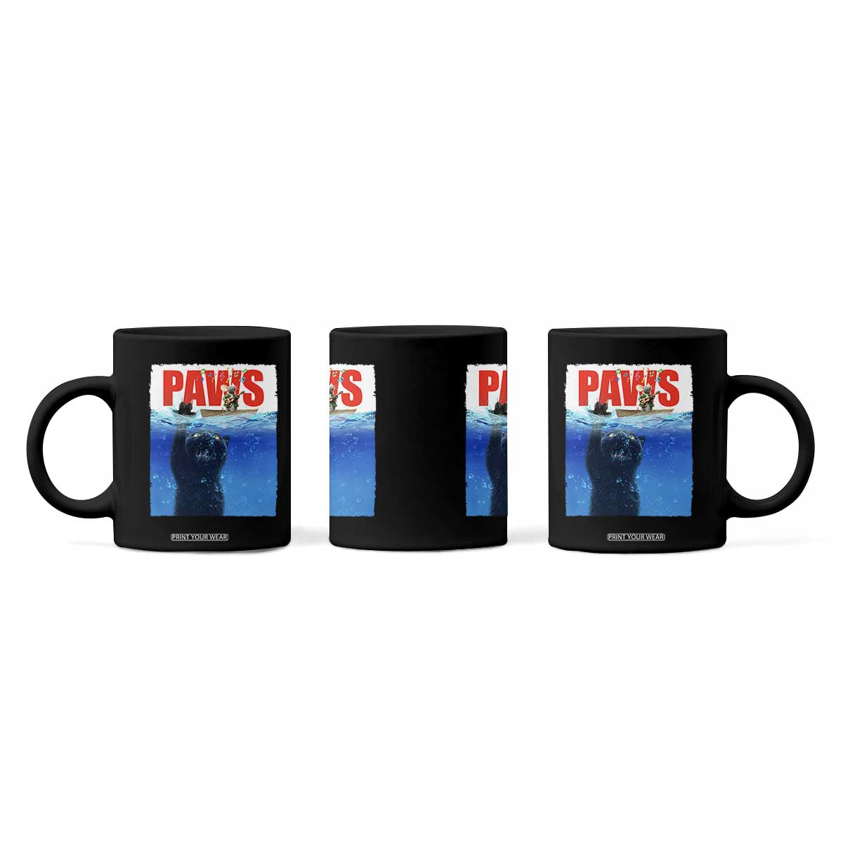 Funny Black Cat Coffee Mug PAWS Parody Kitten Mouse Humorous TS14 Print Your Wear