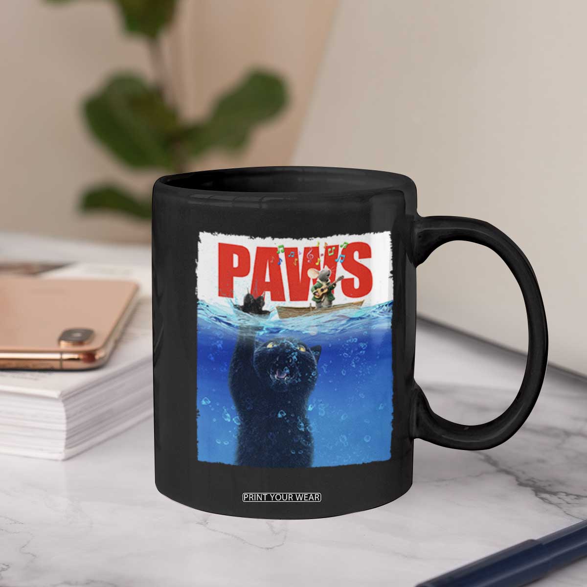 Funny Black Cat Coffee Mug PAWS Parody Kitten Mouse Humorous TS14 Print Your Wear