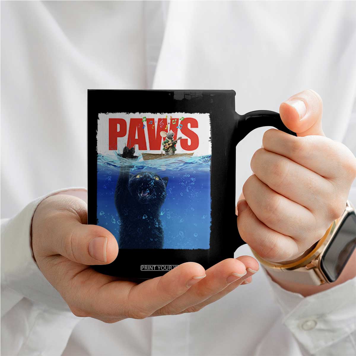 Funny Black Cat Coffee Mug PAWS Parody Kitten Mouse Humorous TS14 Print Your Wear