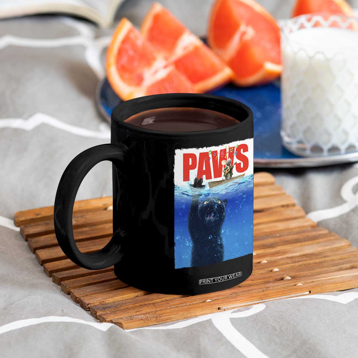 Funny Black Cat Coffee Mug PAWS Parody Kitten Mouse Humorous TS14 Print Your Wear