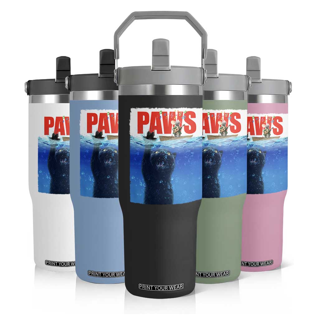 Funny Black Cat Flip Straw Tumbler PAWS Parody Kitten Mouse Humorous TS14 Print Your Wear