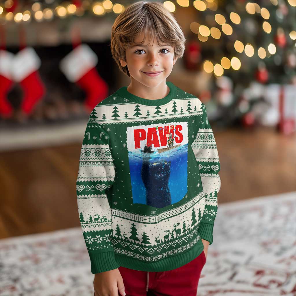 Funny Black Cat Ugly Christmas Sweater PAWS Parody Kitten Mouse Humorous TS14 Forest Green Beige Print Your Wear