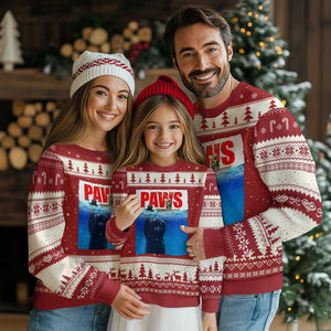 Funny Black Cat Ugly Christmas Sweater PAWS Parody Kitten Mouse Humorous - Print Your Wear