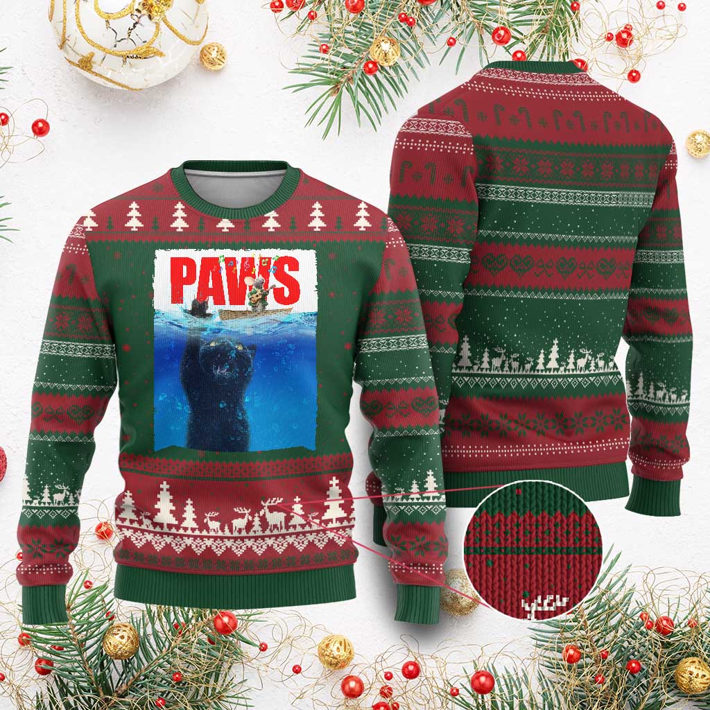 Funny Black Cat Ugly Christmas Sweater PAWS Parody Kitten Mouse Humorous TS14 Red Green Print Your Wear