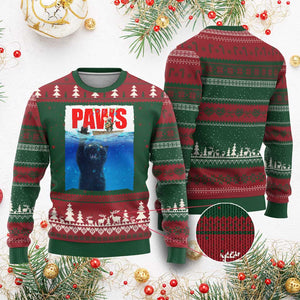 Funny Black Cat Ugly Christmas Sweater PAWS Parody Kitten Mouse Humorous - Print Your Wear