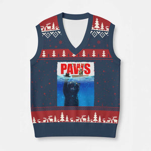 Funny Black Cat V-Neck Knit Sweater Vest PAWS Parody Kitten Mouse Humorous TS14 Navy Red Print Your Wear