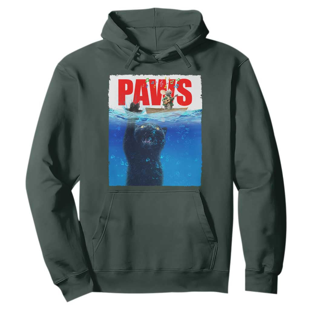 Funny Black Cat Hoodie PAWS Parody Kitten Mouse Humorous TS14 Dark Forest Green Print Your Wear