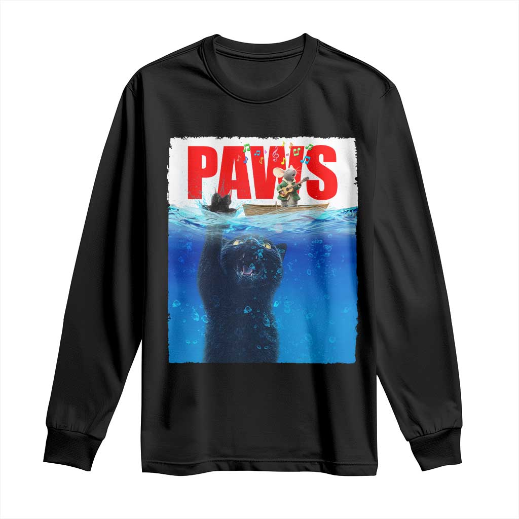 Funny Black Cat Long Sleeve Shirt PAWS Parody Kitten Mouse Humorous TS14 Black Print Your Wear