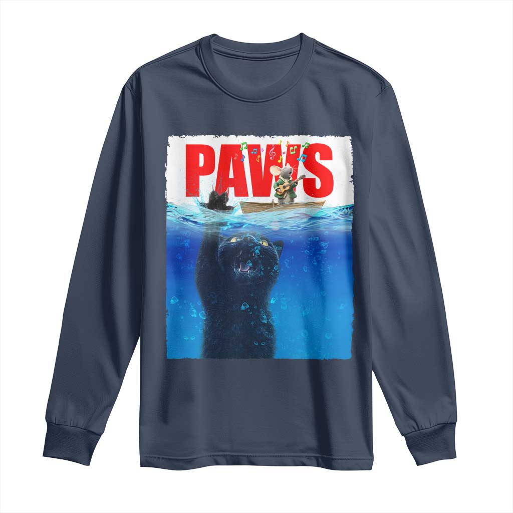 Funny Black Cat Long Sleeve Shirt PAWS Parody Kitten Mouse Humorous TS14 Navy Print Your Wear