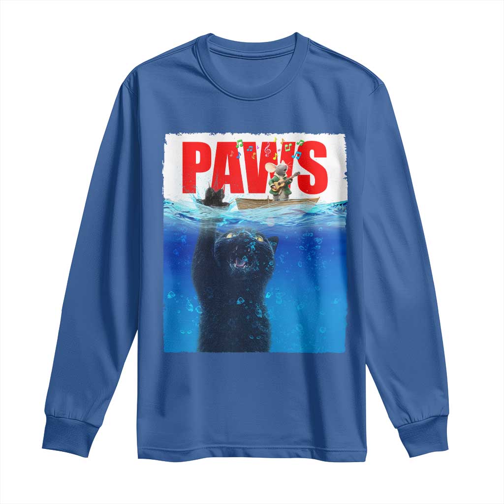 Funny Black Cat Long Sleeve Shirt PAWS Parody Kitten Mouse Humorous TS14 Royal Blue Print Your Wear