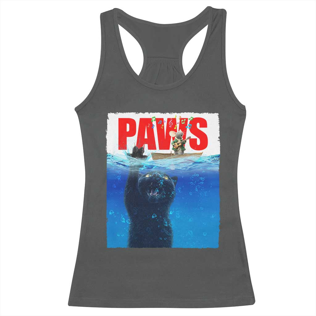 Funny Black Cat Racerback Tank Top PAWS Parody Kitten Mouse Humorous TS14 Dark Heather Print Your Wear