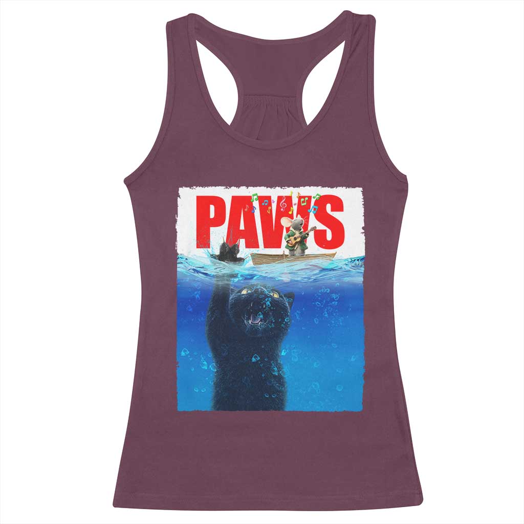 Funny Black Cat Racerback Tank Top PAWS Parody Kitten Mouse Humorous TS14 Maroon Print Your Wear