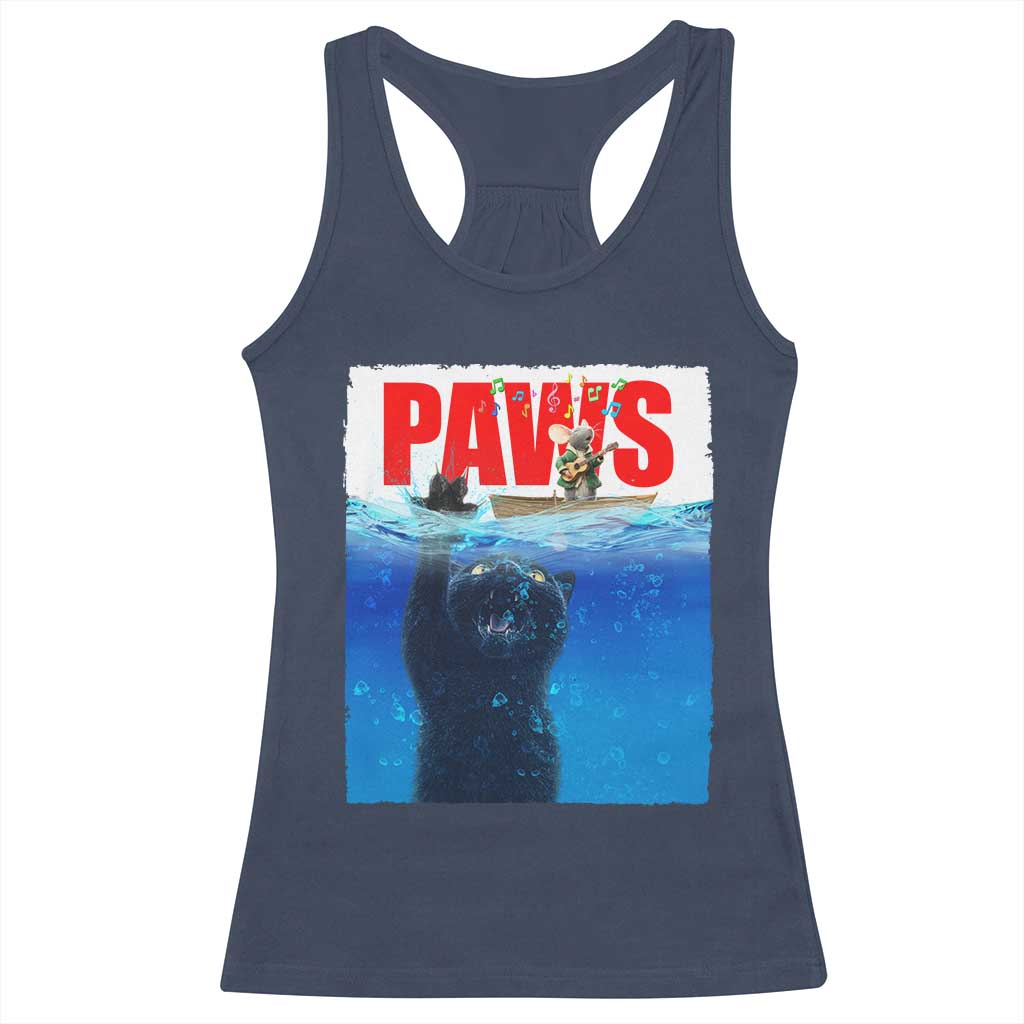 Funny Black Cat Racerback Tank Top PAWS Parody Kitten Mouse Humorous TS14 Navy Print Your Wear