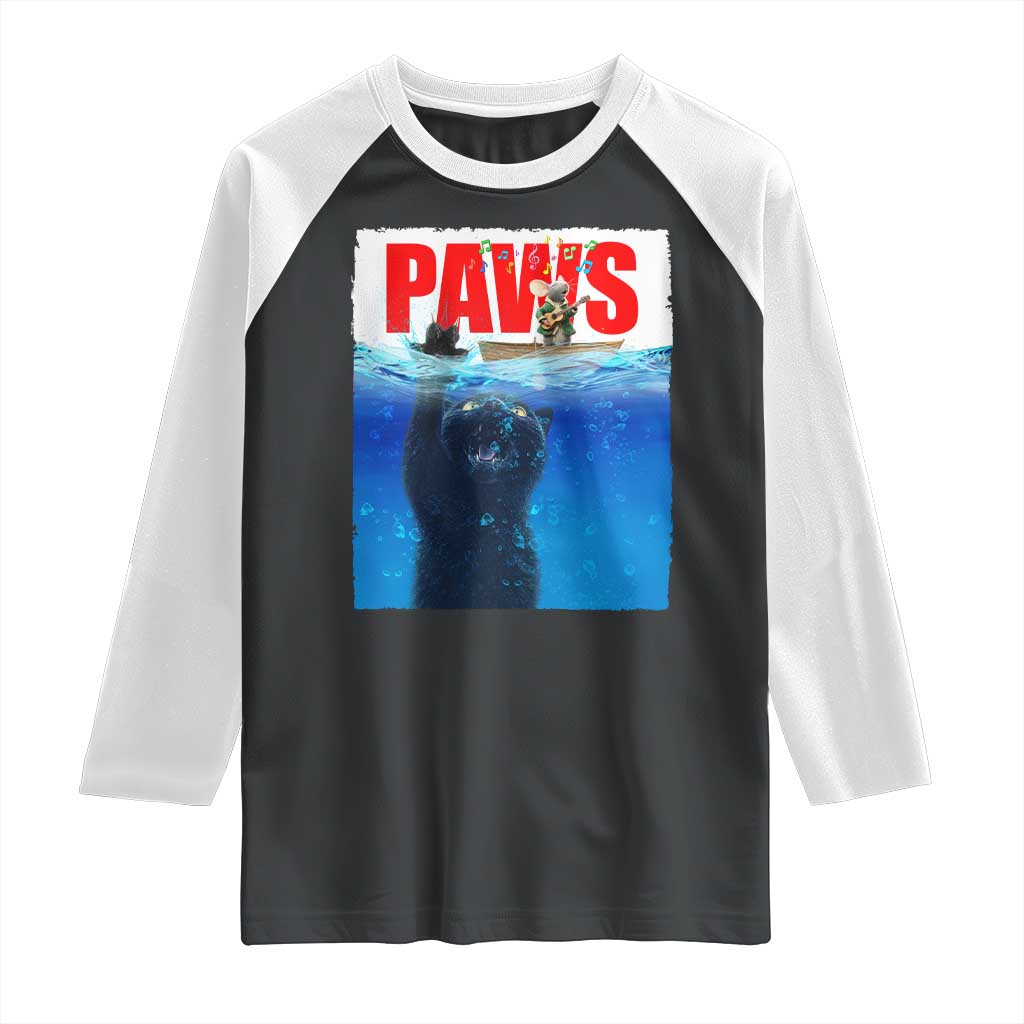 Funny Black Cat Raglan Shirt PAWS Parody Kitten Mouse Humorous TS14 Black White Print Your Wear