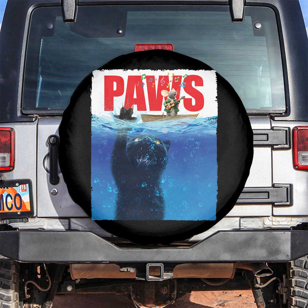 Funny Black Cat Spare Tire Cover PAWS Parody Kitten Mouse Humorous TS14 No hole Black Print Your Wear