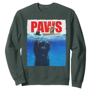 Funny Black Cat Sweatshirt PAWS Parody Kitten Mouse Humorous TS14 Dark Forest Green Print Your Wear