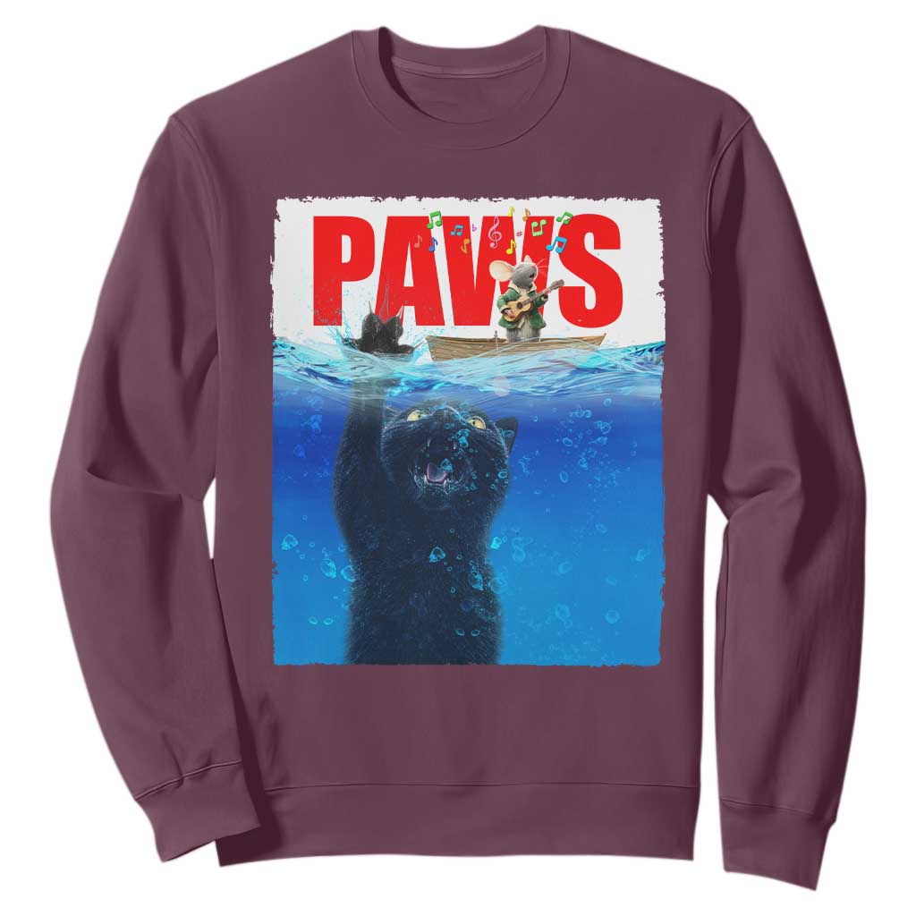 Funny Black Cat Sweatshirt PAWS Parody Kitten Mouse Humorous TS14 Maroon Print Your Wear