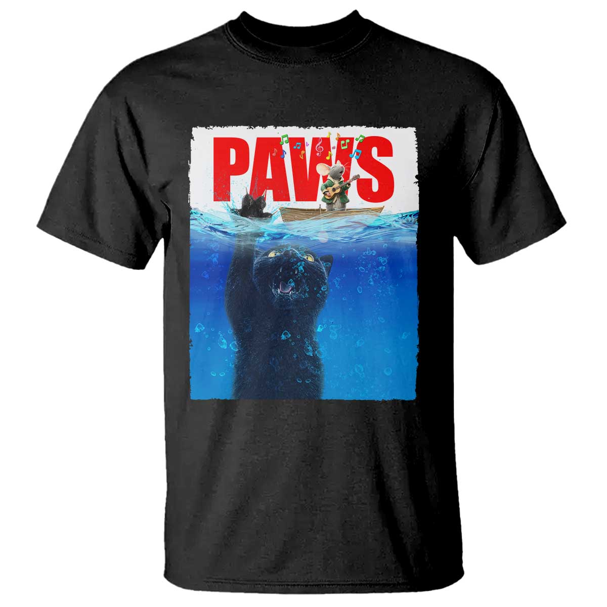 Funny Black Cat T Shirt PAWS Parody Kitten Mouse Humorous TS14 Black Print Your Wear