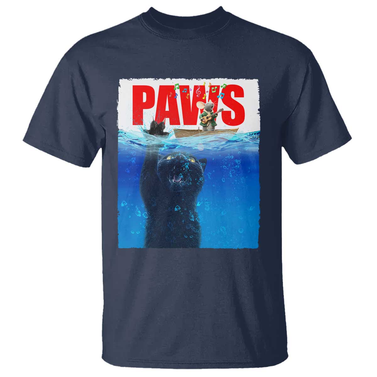 Funny Black Cat T Shirt PAWS Parody Kitten Mouse Humorous TS14 Navy Print Your Wear