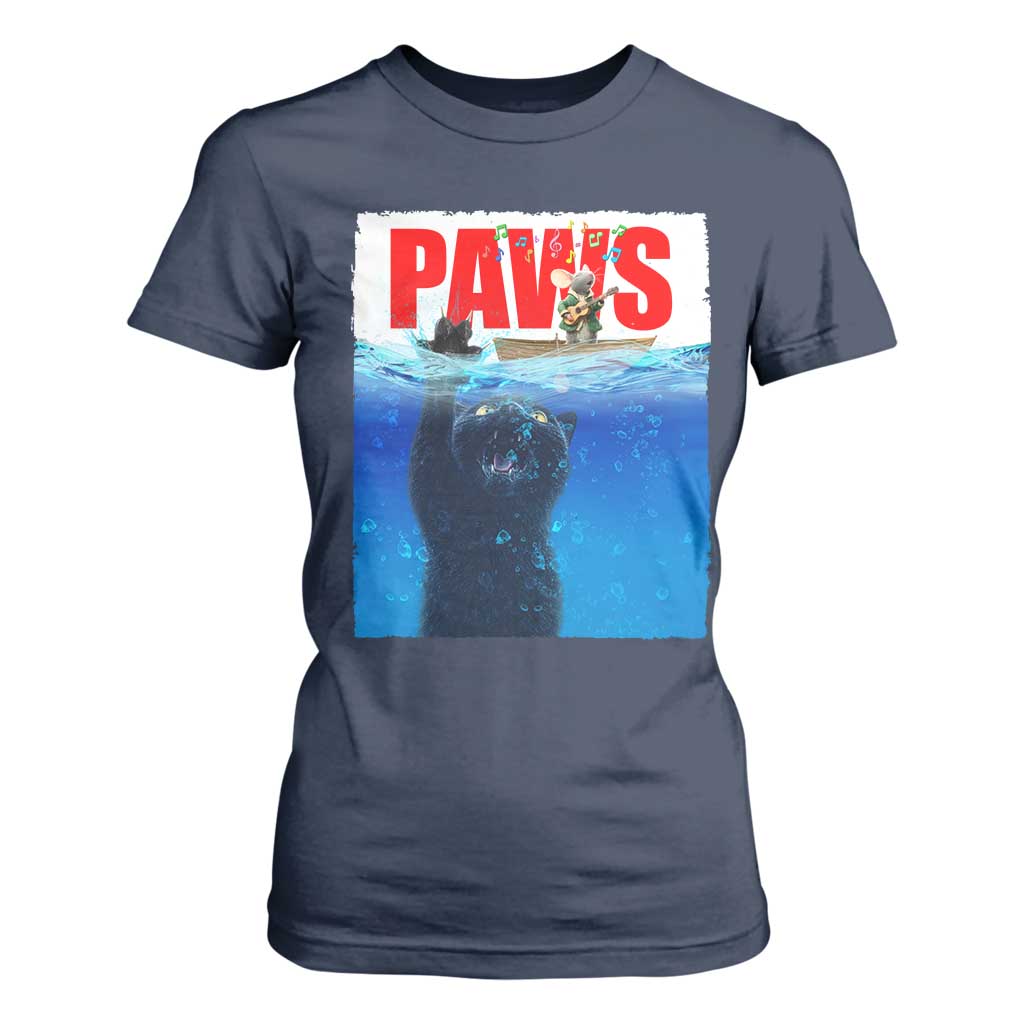 Funny Black Cat T Shirt For Women PAWS Parody Kitten Mouse Humorous TS14 Navy Print Your Wear