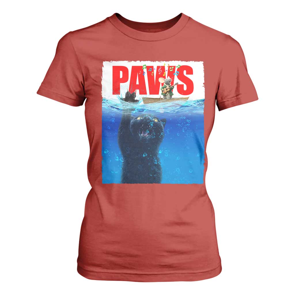 Funny Black Cat T Shirt For Women PAWS Parody Kitten Mouse Humorous TS14 Red Print Your Wear