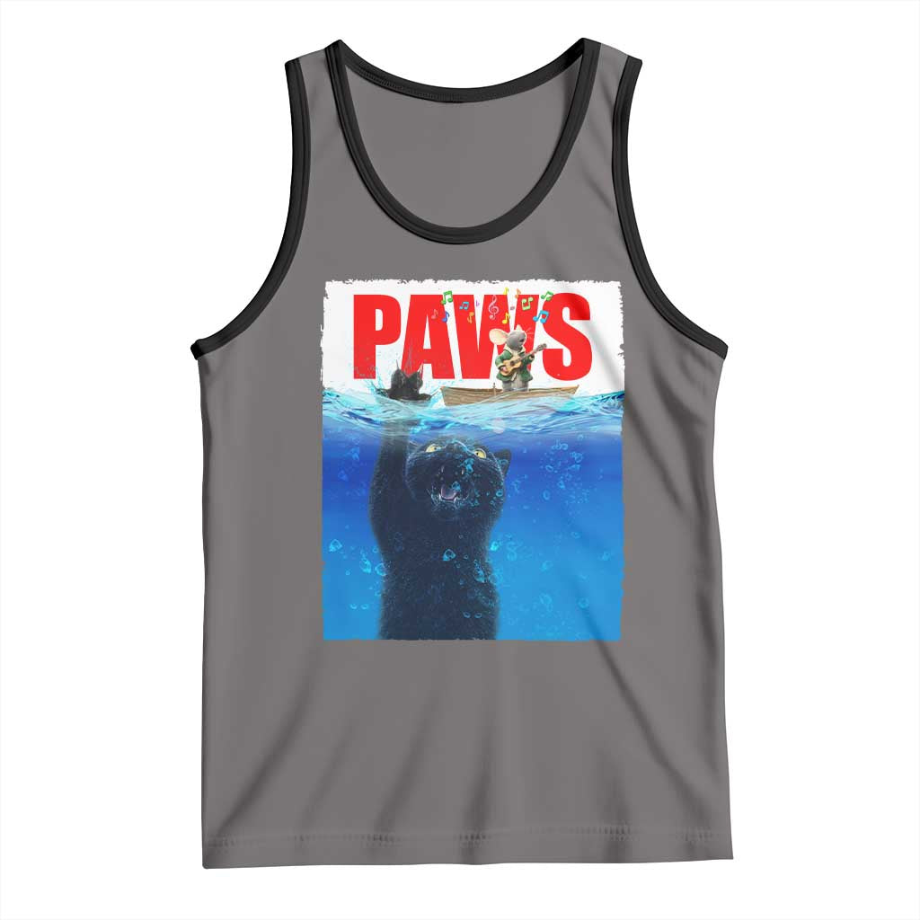 Funny Black Cat Tank Top PAWS Parody Kitten Mouse Humorous TS14 Deep Heather Black Print Your Wear