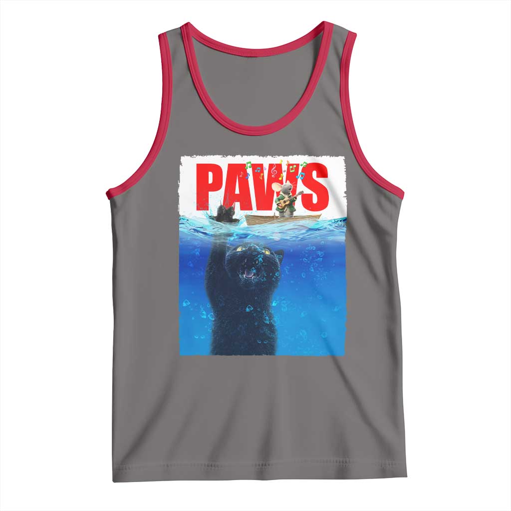 Funny Black Cat Tank Top PAWS Parody Kitten Mouse Humorous TS14 Deep Heather Red Print Your Wear