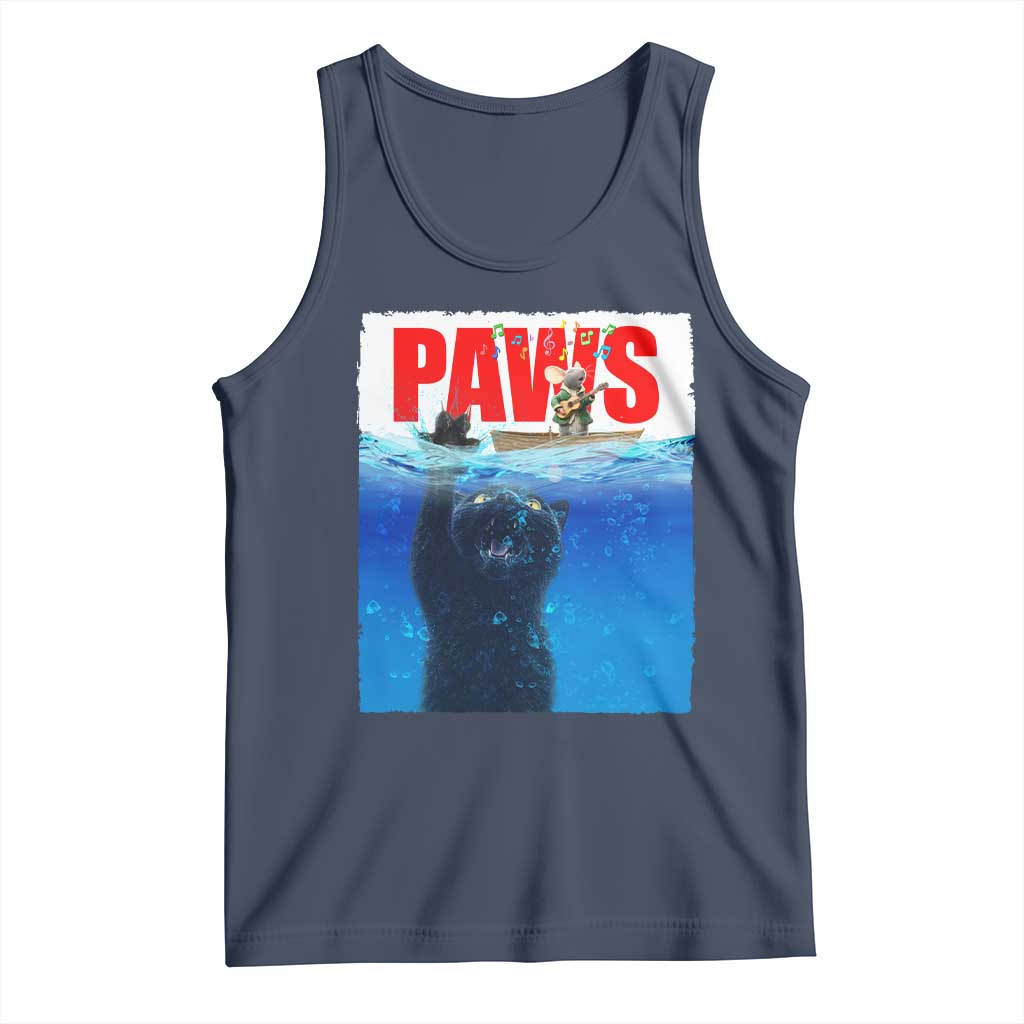 Funny Black Cat Tank Top PAWS Parody Kitten Mouse Humorous TS14 Navy Print Your Wear